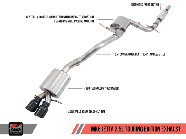 AWE Tuning Mk6 Jetta 2.5L Touring Edition Exhaust | Polished Silver Tips | 3015-22060