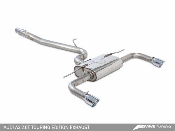 AWE Tuning Audi 8V A3 Touring Edition Exhaust - Dual Outlet Chrome Silver 90 mm Tips - 3015-32056