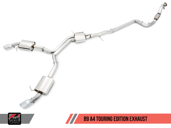 AWE Tuning Audi B9 2018-2026 A4 Touring Edition Exhaust Dual Outlet | Chrome Silver Tips (Includes DP) | 3015-32078