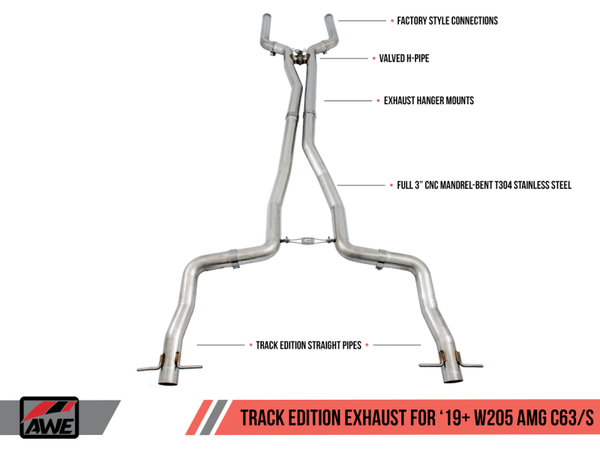 AWE Tuning 2019-2021 Mercedes-Benz C63/S AMG Coupe (W205) Track Edition Exhaust | No Tips | 3020-11035