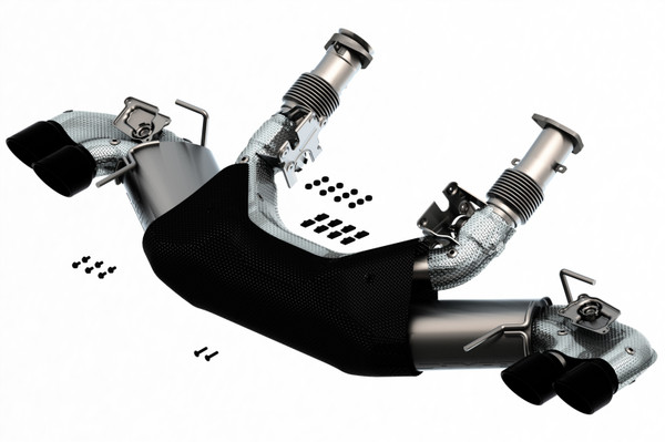 Borla 2020-2024 Chevrolet Corvette C8 6.2L S-Type Exhaust System Dual Round Rolled A/C Black Chrome Tips