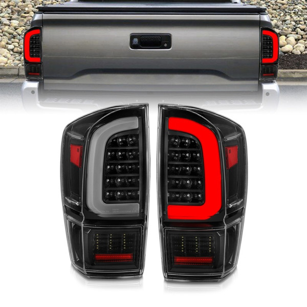 ANZO 2016-2022 Toyota Tacoma LED Tail Lights - w/ Light Bar Sequential Black Housing & Clear Lens