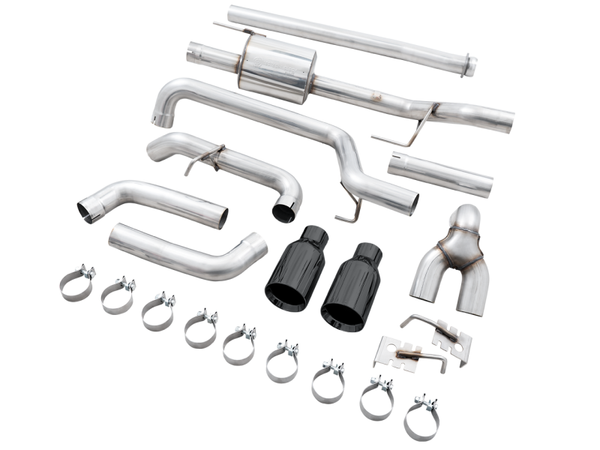AWE Tuning 0FG 2021-2026 Ford F150 (2.7L | 3.5L | 5.0L) Dual Split Rear Cat-Back Exhaust- 5in Diamond Black Tips | 3015-33119