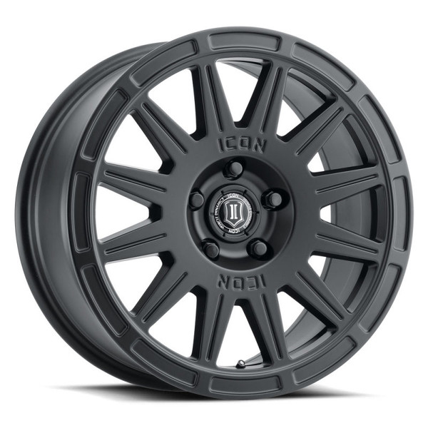ICON Ricochet Satin Black Wheel 17x8 | 5x100 BC | +38 Offset - fits Subaru Crosstrek, Subaru Forester, Subaru Impreza, Subaru Legacy, Subaru Outback, and 6 more