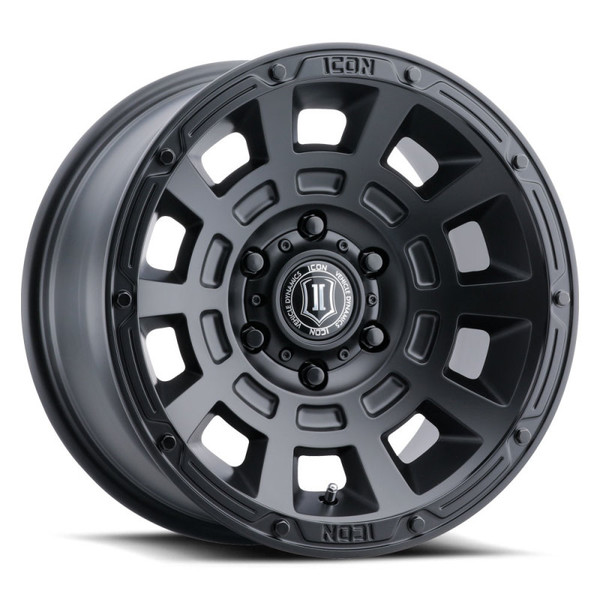 ICON Thrust Satin Black Wheel 17x8.5 | 5x127 BC (5x5) | -6 Offset - fits Jeep Wrangler JL 2018-2026, Jeep Wrangler JK 2007-2018, Jeep Gladiator JT 2020-2026, Jeep Commander 2006-2010, Chevrolet C/K1500 2WD 1967-1998, and 7 more