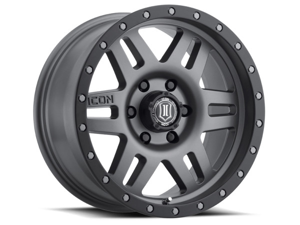 ICON Six Speed Titanium Wheel 17x8.5 | 5x127 BC (5x5) | -6 Offset - fits Jeep Wrangler JL 2018-2026, Jeep Wrangler JK 2007-2018, Jeep Gladiator JT 2020-2026, Jeep Commander 2006-2010, Chevrolet C/K1500 2WD 1967-1998, and 7 more