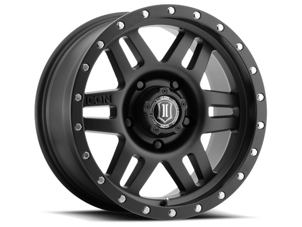 ICON Six Speed Satin Black Wheel 17x8.5 | 5x127 BC (5x5) | -6 Offset - fits Jeep Wrangler JL 2018-2026, Jeep Wrangler JK 2007-2018, Jeep Gladiator JT 2020-2026, Jeep Commander 2006-2010, Chevrolet C/K1500 2WD 1967-1998, and 7 more
