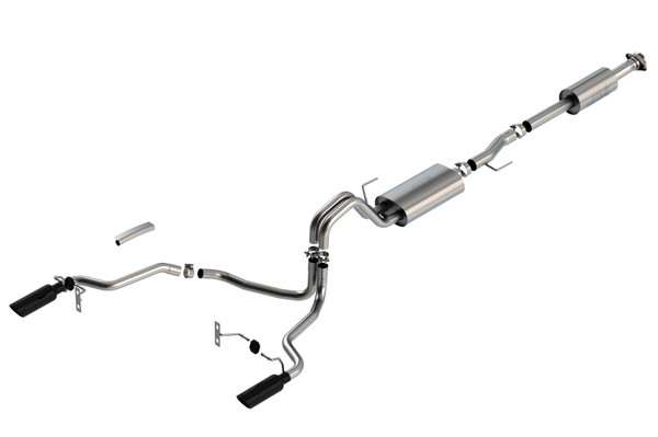 Borla Touring Dual Exit Cat-Back Exhaust 2021-2024 F-150 5.0L 4DR CC SB EC STB LARIAT/KR/PLTM/LTD 3/2.25 SRE - Black Chrome Tips - 140865BC.
