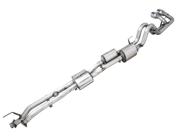 AWE Tuning 2016-2023 Toyota Tacoma 0FG Catback Exhaust w/ BashGuard | Dual Chrome Silver Tips | 3015-32826