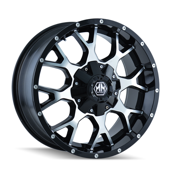 Mayhem 8015 Warrior Black Wheel 20x9 | 5x127 BC (5x5) | +0 Offset - fits Jeep Grand Cherokee SRT 2006-2021, Jeep Grand Cherokee Trackhawk 2018-2021, Dodge Durango SRT 2018-2026, Jeep Wrangler JL 2018-2026, Jeep Wrangler JK 2007-2018, and 10 more