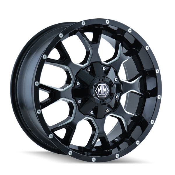 Mayhem 8015 Warrior Black Wheel 18x9 | 8x180 BC | +18 Offset - fits Chevrolet Silverado 2500HD 2011-2026, Chevrolet Silverado 3500HD SRW 2011-2026, GMC Sierra 2500HD 2011-2026, GMC Sierra 3500HD SRW 2011-2026