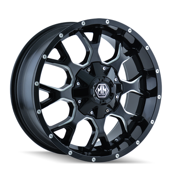 Mayhem 8015 Warrior 17x9 / 8x165.1 BP / 18mm Offset / 130.8mm Hub Black w/ Milled Spokes Wheel