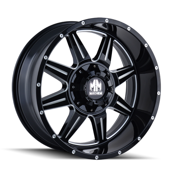 Mayhem 8100 Monstir Black Wheel 20x9 | 8x180 BC | +0 Offset - fits Chevrolet Silverado 2500HD 2011-2026, Chevrolet Silverado 3500HD SRW 2011-2026, GMC Sierra 2500HD 2011-2026, GMC Sierra 3500HD SRW 2011-2026