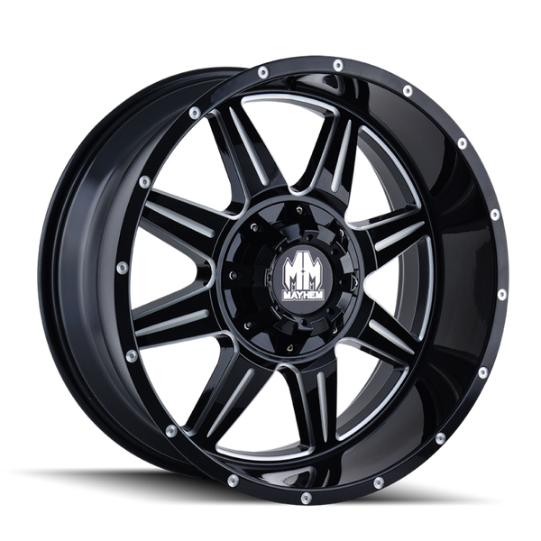 Mayhem 8100 Monstir 20x9 / 8x180 BP / 18mm Offset / 124.1mm Hub Black w/ Milled Spokes Wheel