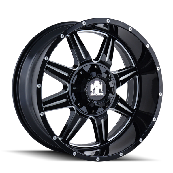Mayhem 8100 Monstir 20x9 / 8x165.1 BP / 0mm Offset / 130.8mm Hub Black w/ Milled Spokes Wheel