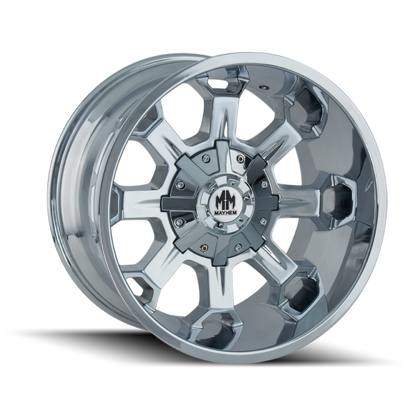 Mayhem 8105 Combat Chrome Wheel 18x9 | 8x165.1 BC (8x6.5) | -12 Offset - fits Ram 2500 1994-2026, Ram 3500 SRW 1994-2026, Chevrolet Silverado 2500 (pre-2011), Chevrolet Silverado 3500 (pre-2011), GMC Sierra 2500 (pre-2011), and 6 more