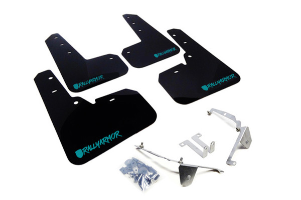 Rally Armor 13+ Subaru XV Crosstrek Black Mud Flap w/ Teal Logo and Altered Font