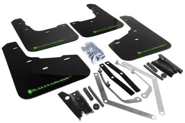 Rally Armor 13-19 Ford Fiesta ST UR Black Mud Flap w/ Green Logo