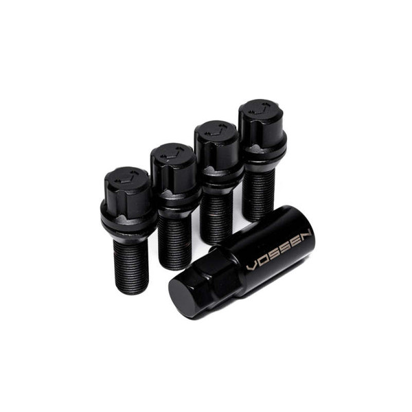Vossen 28mm Lock Bolt - 14x1.25 - 17mm Hex - Cone Seat - Black (Set of 4) (LUG-BL1425-28-BC) - genuine Vossen wheel hardware, 14x1.25 thread pitch