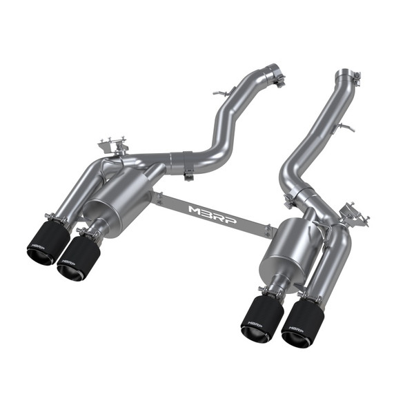 MBRP Exhaust T304 Stainless Steel, 3" Resonator-Back, Dual Rear, Quad Outlet with Carbon Fiber Tips, Active for 2019-2021 BMW M2 Competition 3.0L - S45023CF