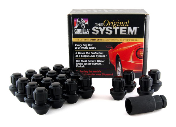 Gorilla Factory OEM Style Bulge 14mm x 1.50 Thread Black Chrome Locking Lug Nuts (Set of 20 w/Key) for 2009-2023 Challenger, Charger & 300 (R/T | SRT | SCAT | Hellcat | Redeye | Demon) - 96643BDX