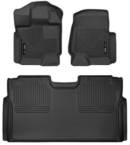 Husky Liners X-act Contour Front & 2nd Row Seat Floor Liners, Black for 2015-2022 Ford F-150 SuperCrew Cab - Part #53498