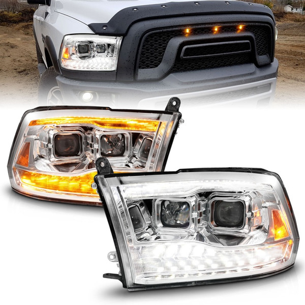 ANZO 09-18 Dodge Ram 1500/2500/3500 Proj HL Headlights Switchback + Sequential - Chrome Amber
