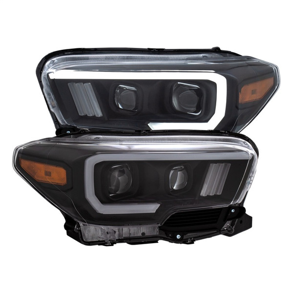 ANZO 2016-2023 Toyota Tacoma Projector Headlights w/ Plank Style Switchback Black w/ Amber w/ DRL