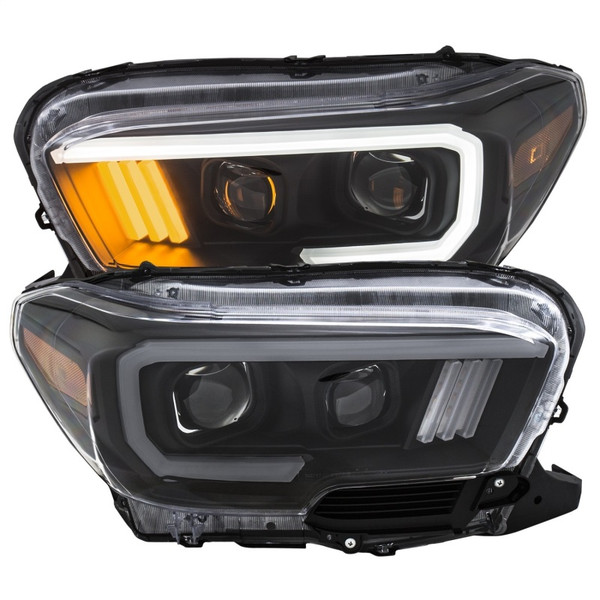 ANZO 2016-2023 Toyota Tacoma Projector Headlights w/ Plank Style Design Black/Amber w/ DRL