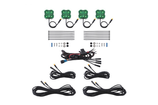 Diode Dynamics Stage Series Single Color LED Rock Light - Green M8 (4-pack)