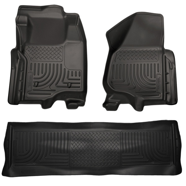 Husky Liners WeatherBeater Combo Floor Liners, Black for 2011-2012 Ford SD Crew Cab (w/o Manual Trans Case) - Part #98711