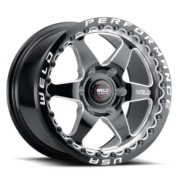 WELD Ventura 6 Beadlock Drag Gloss Black Wheel with Milled Spokes 15x10 | 6x139.7 BC (6x5.5) | +38 Offset | 7.00 Backspacing - S909B0084P38 for 1999, 2000, 2001, 2002, 2003, 2004, 2005, 2006, 2007, 2008, 2009, 2010, 2011, 2012, 2013, 2014, 2015, 2016, 2017, 2018, 2019, 2020, 2021, 2022, 2023, 2024 Chevrolet Silverado 1500, GMC Sierra 1500.