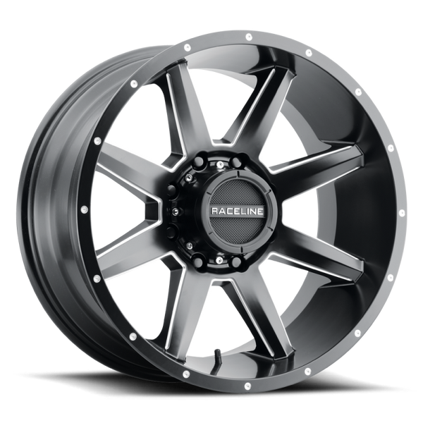 Raceline 954M Stryker Satin Black Wheel 22x10 | 8x180 BC | -19 Offset - fits Chevrolet Silverado 2500HD 2011-2026, Chevrolet Silverado 3500HD SRW 2011-2026, GMC Sierra 2500HD 2011-2026, GMC Sierra 3500HD SRW 2011-2026