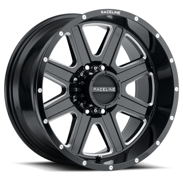 Raceline 940M Hostage 17x9in / 8x180 BP / 12mm Offset / 124.2mm Bore - Black & Milled Wheel