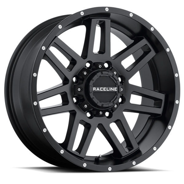 Raceline 931B Injector Satin Black Wheel 16x8 | 8x170 BC | +0 Offset - fits Ford F-250 Super Duty 1999-2026, Ford F-350 Super Duty SRW 1999-2026, Ford Excursion 2000-2005