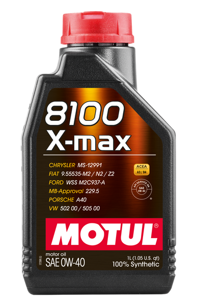 Motul 1L Synthetic Engine Oil 8100 0W40 X-MAX - Porsche A40 - Case of 12