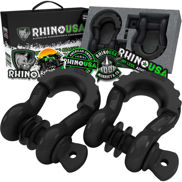 Rhino USA 3/4In D-Ring Shackle Set Black recovery gear product photo