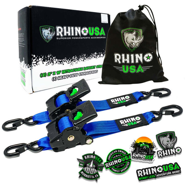 Rhino USA Retractable Ratchet Straps 2-Pack 2In x 10Ft Blue recovery gear product photo
