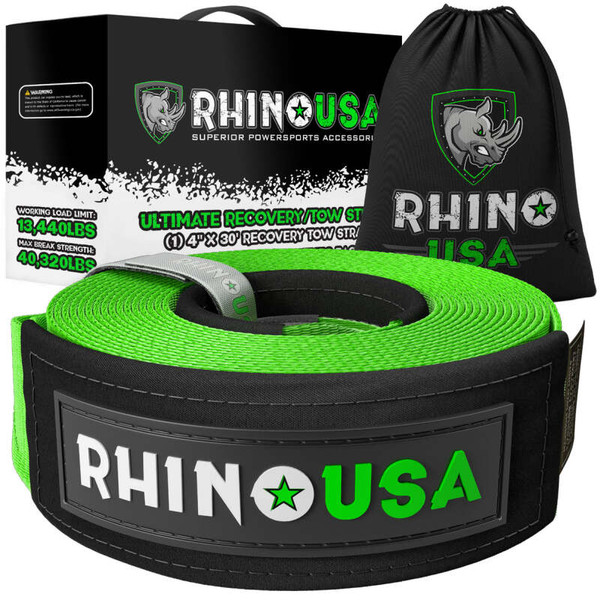 Rhino USA Recovery Tow Strap 4In x 30Ft Green recovery gear product photo