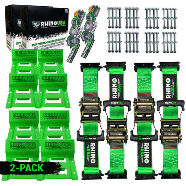 Rhino USA UTV Wheel Chock Tie-Down Kit 4-Wheel Green recovery gear product photo