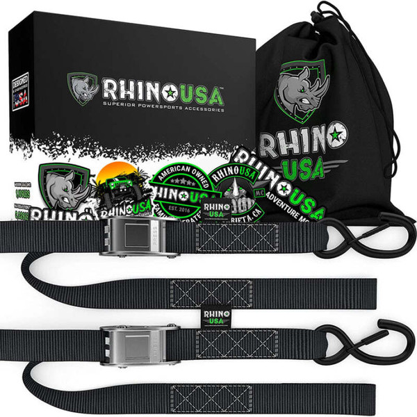 Rhino USA Cambuckle Motorcycle Tiedown Straps 2-Pack 1.5In x 8Ft Black recovery gear product photo
