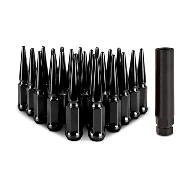 Mishimoto Lug Nuts, Black | Steel Spiked M14 x 1.5 24pc | MMLG-SP1415-24BK