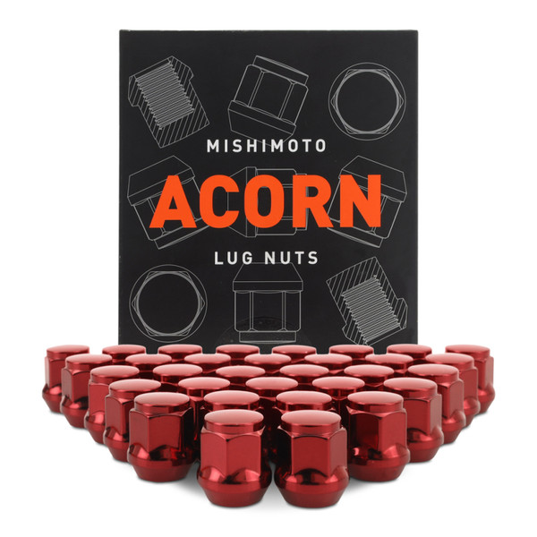 Mishimoto Lug Nuts, Red | Steel Acorn M14 x 1.5 - 32pc | MMLG-AC1415-32RD