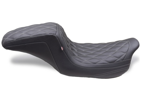 Mustang Motorcycle 2008-2024 HD FL Touring Double Diamond Squareback One-Piece Seat Black w/ Grey Stitching product photo