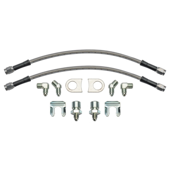 Wilwood 12in Length -3 to 3/8-24 IF 1/8-27 NPT 90 Degree Flexline Kit w/ Weld-On Bracket Tabs