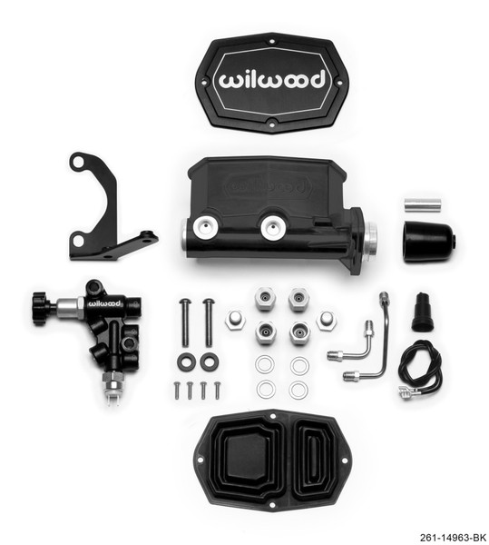 Wilwood Compact Tandem M/C - 1in Bore - w/Bracket and Valve (Pushrod) - Black - wil261-14963-BK