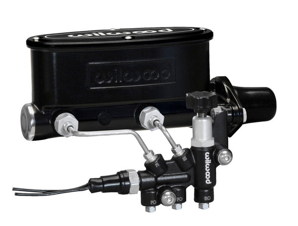 Wilwood HV Tandem M/C Kit w L/H Bracket & Prop Valve - 1 1/8in Bore Black - wil261-13270-BK