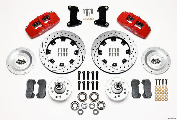 Wilwood Dynapro 6 Front Hub Kit 12.19in Drilled Red 74-80 Pinto/Mustang II Disc Spindle only - wil140-10742-DR
