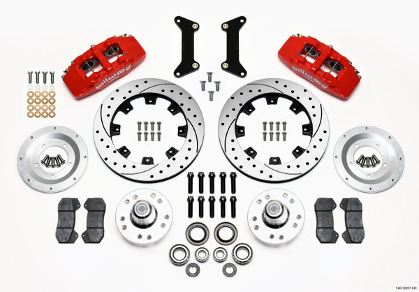 Wilwood Dynapro 6 Front Hub Kit 12.19in Drilled Red 79-87 GM G Body - wil140-12837-DR