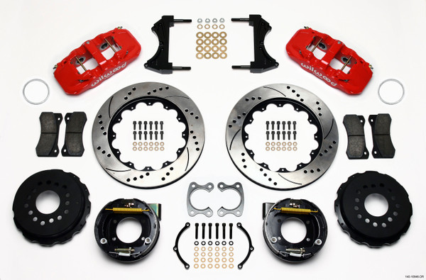 Wilwood AERO4 Rear P-Brake Kit 14.00in Drilled Red Small Ford 2.66in Offset - wil140-10946-DR